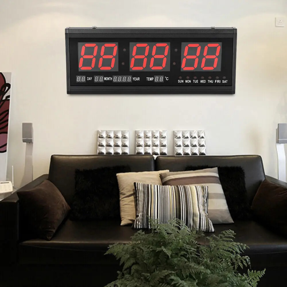 Led Wanduhr Digitaluhr Mit Datum, Temperatur Wohnzimmer Büro throughout Digitaluhr Wohnzimmer