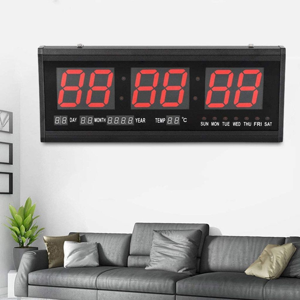 Wanduhr Digitaluhr 48Cm Kalenderuhr Digital Uhr Mit Datum Temperatur Haus  Büro Schule Wohnzimmer Küchuhr Beleuchtung In Rot 3 Zoll with Digitaluhr Wohnzimmer